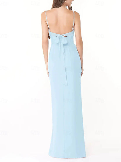 Sheath / Column Bridesmaid Dress Spaghetti Strap Sleeveless Elegant Floor Length Chiffon with Pleats / Split Front / Ruching