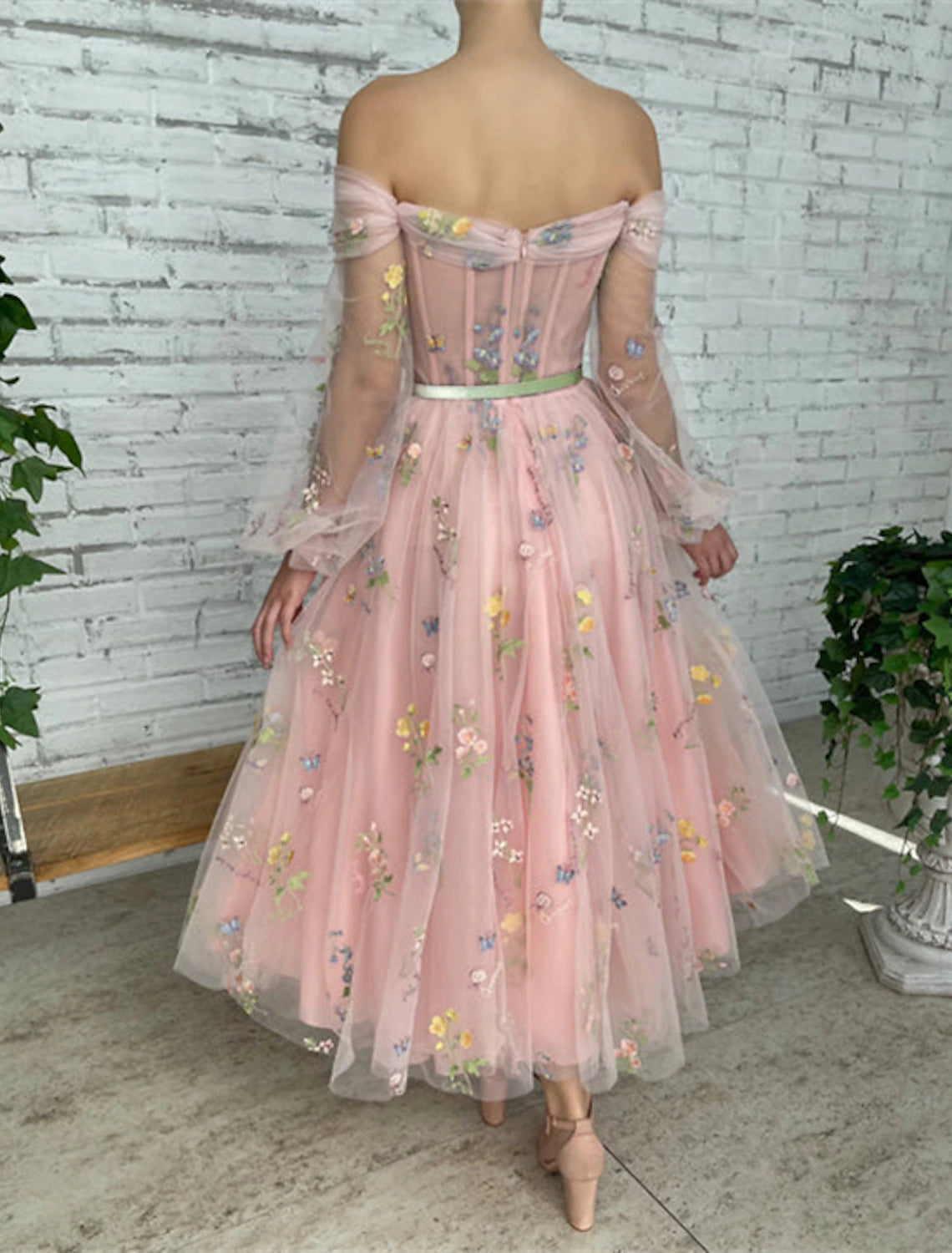 A-Line Prom Dresses Floral Dress Birthday Garden Party Ankle Length Long Sleeve Off Shoulder Fall Wedding Guest Lace with Embroidery Appliques dress to impress