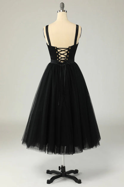 Sky Black Tulle Cocktail Dress