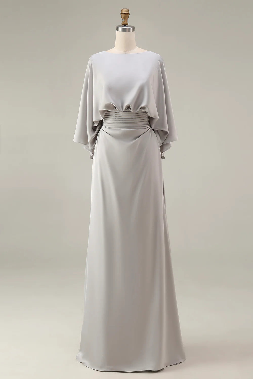 Silver Mermaid Boat Neck Long Mother of the Bride Dress with Pockets