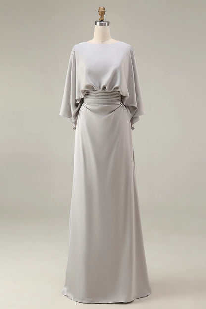 Silver Mermaid Boat Neck Long Mother of the Bride Dress with Pockets