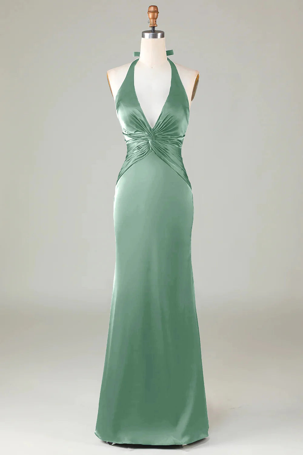 Mermaid Halter Dark Green Long Satin Bridesmaid Dress