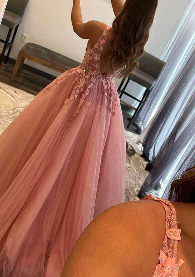 Gorgeous A-Line Off Shoulder Sleeveless Tulle Sweep Train Prom Dress main image 1