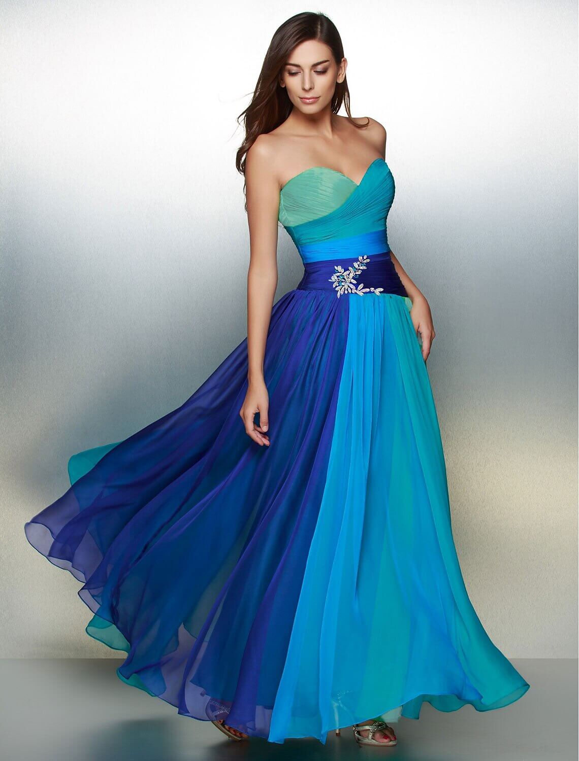A-Line Elegant Dress Wedding Guest Prom Floor Length Sleeveless Sweetheart Chiffon Backless with Ruched Crystals