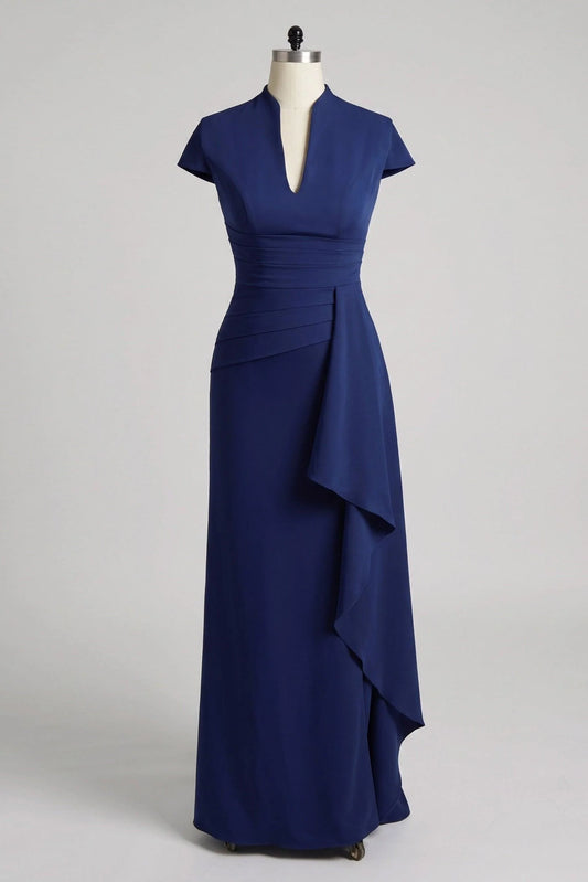 Sheath Column V Neck Short Sleeves Floor Length Mother Dresses