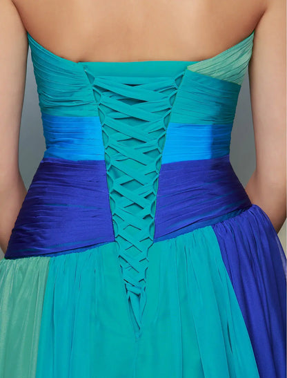 A-Line Elegant Dress Wedding Guest Prom Floor Length Sleeveless Sweetheart Chiffon Backless with Ruched Crystals