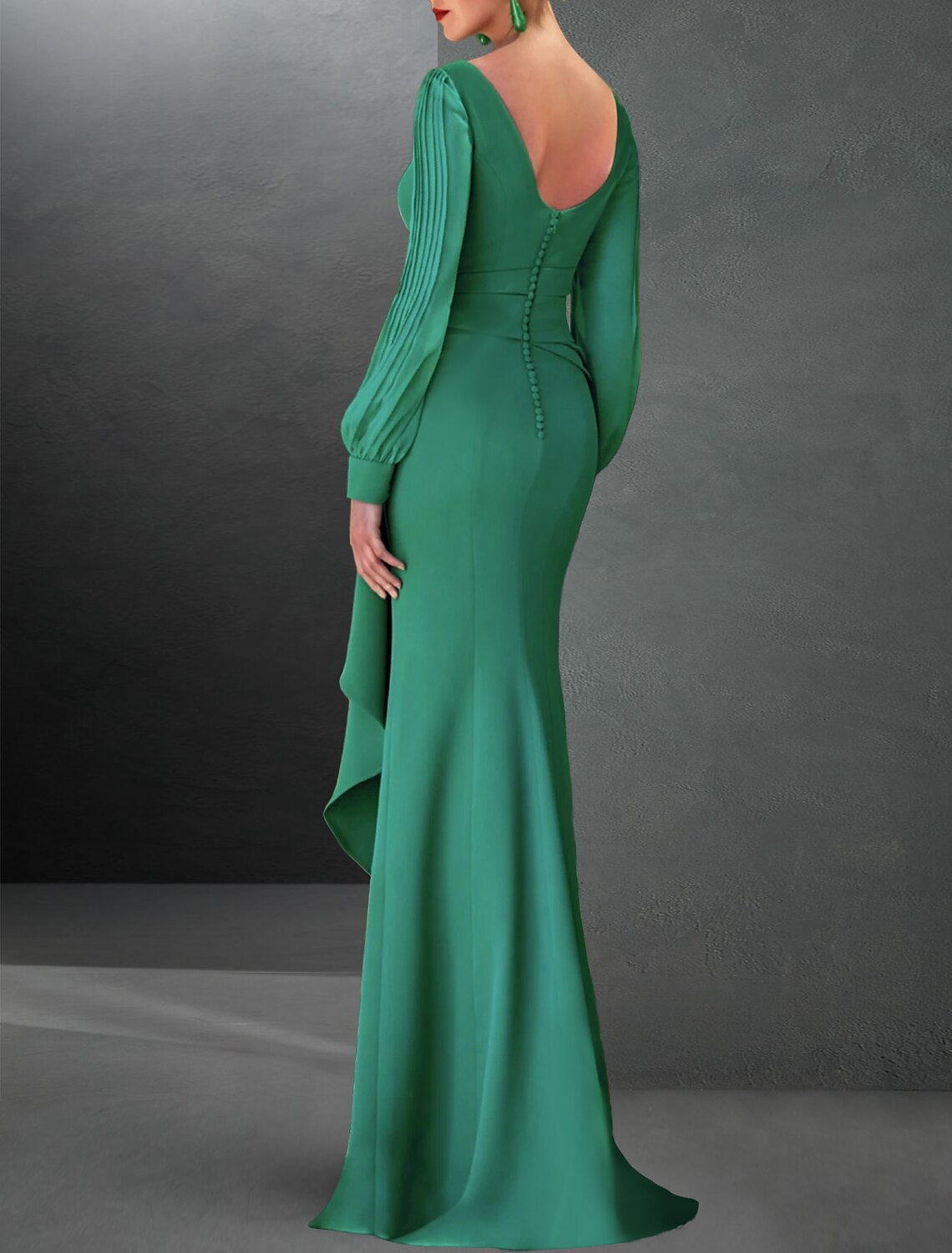 A-Line Evening Gown Party Dress Elegant Dress Formal Fall Sweep / Brush Train Long Sleeve Jewel Neck Stretch Chiffon with Ruffles Slit dress