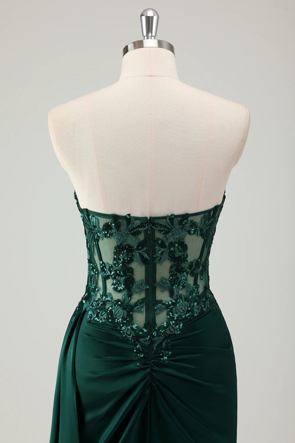 Sparkly Dark Green Sheath Corset Long Lace Prom Dress with Slit