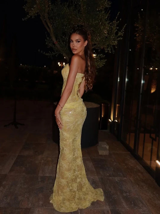 Elegant Mermaid Strapless Sweetheart Lace‑Up Back Long Prom Dress
