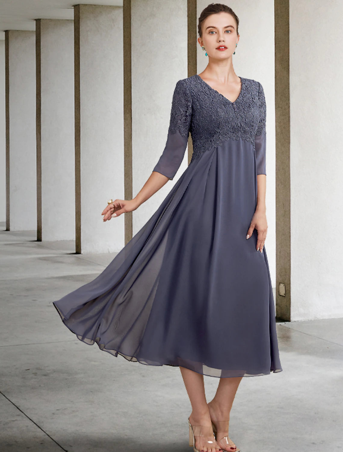 A-Line Mother of the Bride Dress Wedding Guest Elegant Plus Size V Nec ...