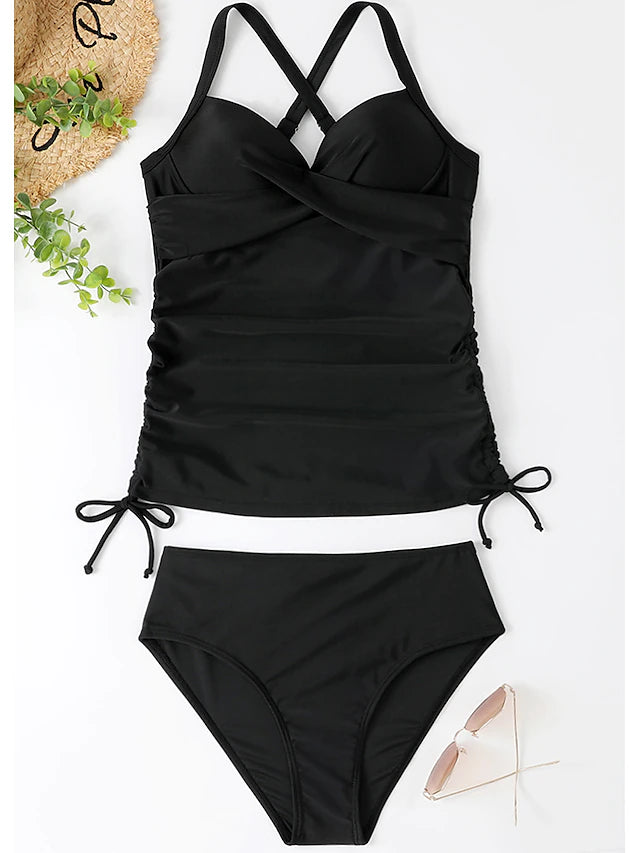 Women's Normal Swimwear Tankini 2 Piece Shorts Swimsuit Halter 2 Piece Printing Beach Wear Summer Leopard Sleeveless Bathing Suits