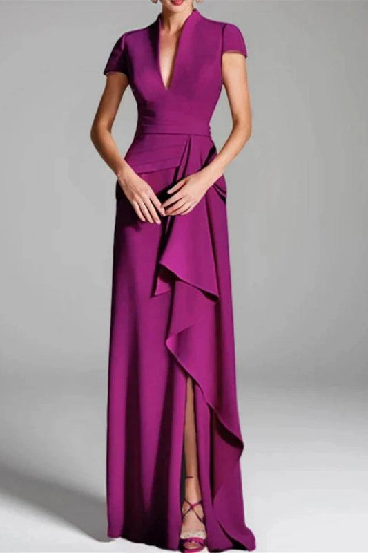 Sheath Column V Neck Short Sleeves Floor Length Mother Dresses