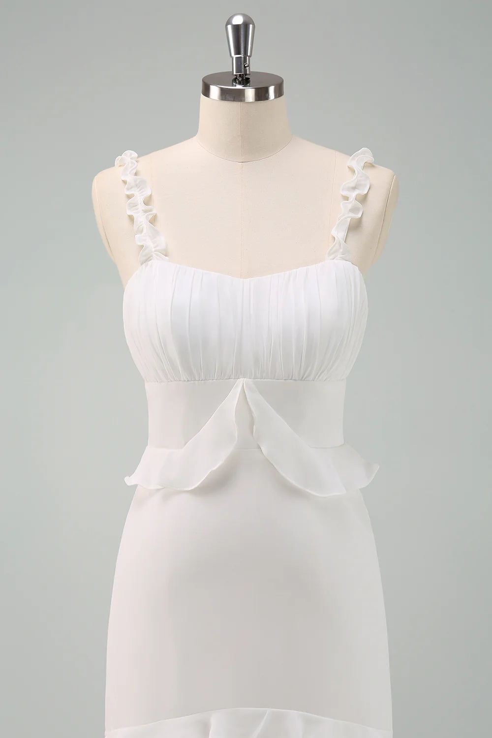 White Sheath Ruffled Bride Dress