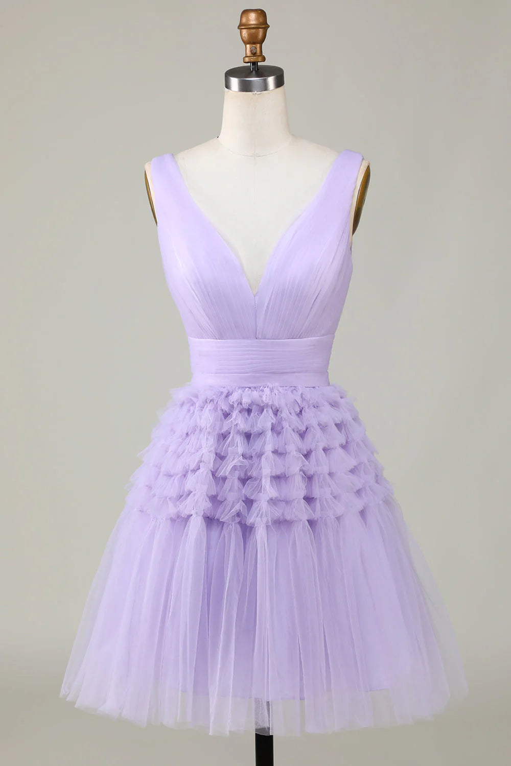 Lilac Tulle V-neck Short Prom Dress