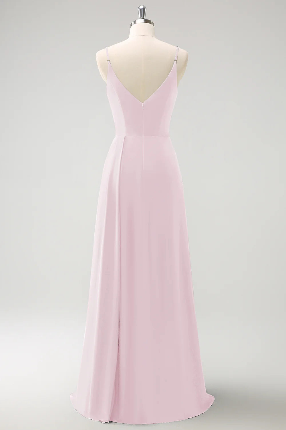 Blush Pink Spaghetti Straps Ruche Long Bridesmaid Dress with Slit