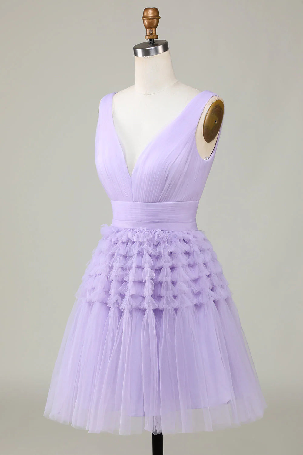 Lilac Tulle V-neck Short Prom Dress