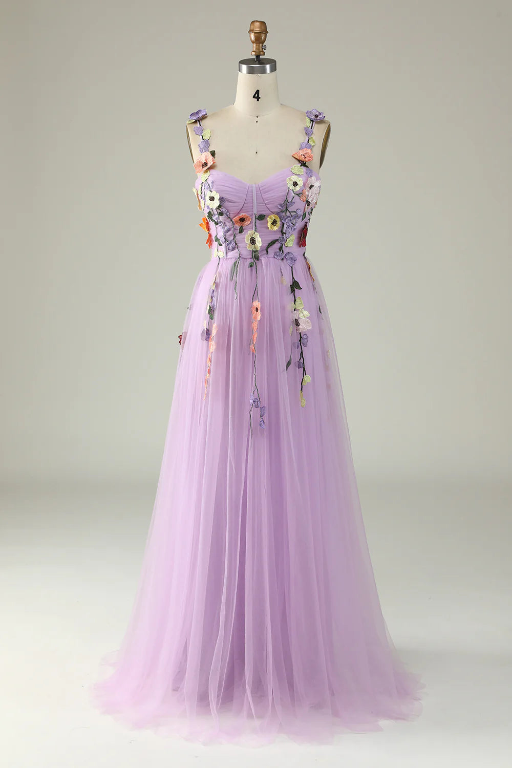 Flower A-Line Purple Prom Dress