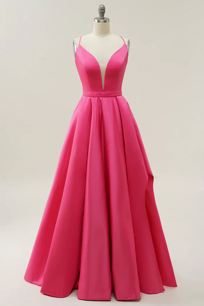 A-Line Fuchsia Spaghetti Straps Ball Gown