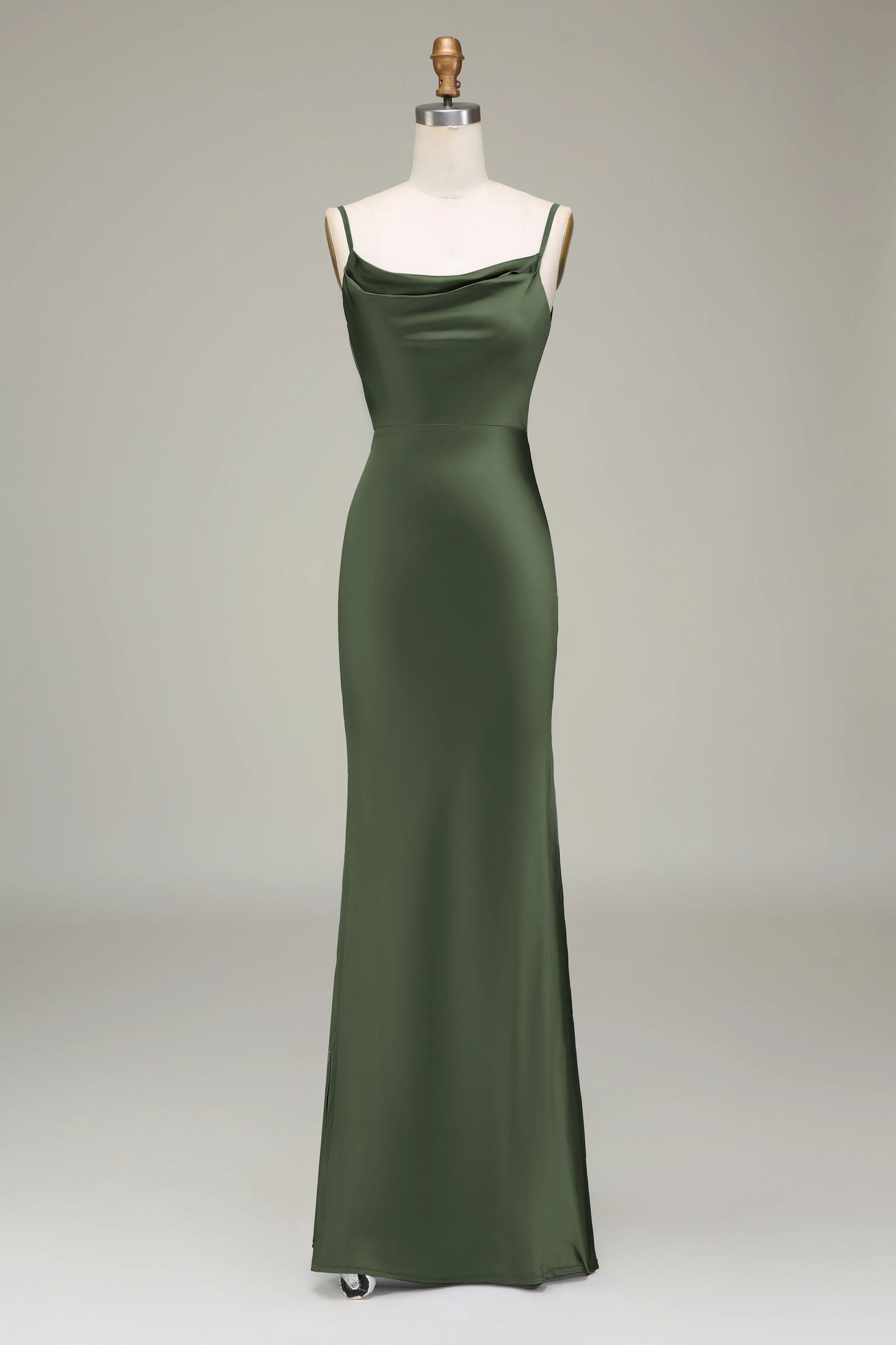 Satin Sheath Spaghetti Straps Long Bridesmaid Dress