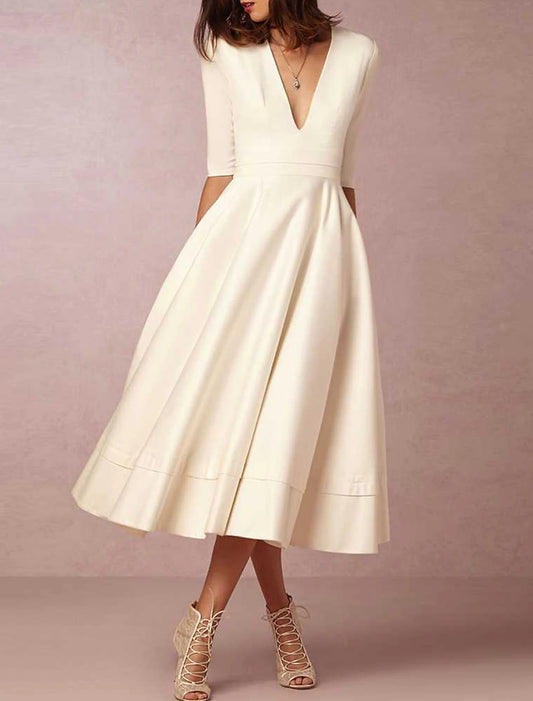 Beach Simple Wedding Dresses V Neck Sleeveless Court Train Satin Bridal Gowns With Pleats Ruched