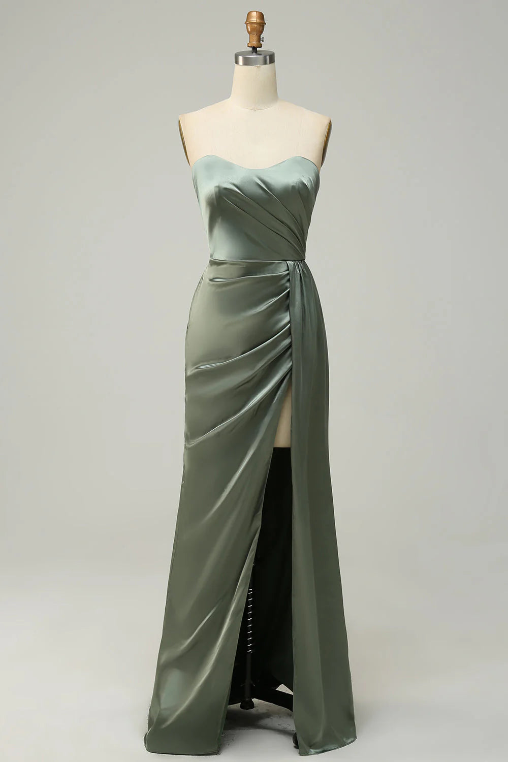 Strapless Eucalyptus Long Bridesmaid Dress With Slit