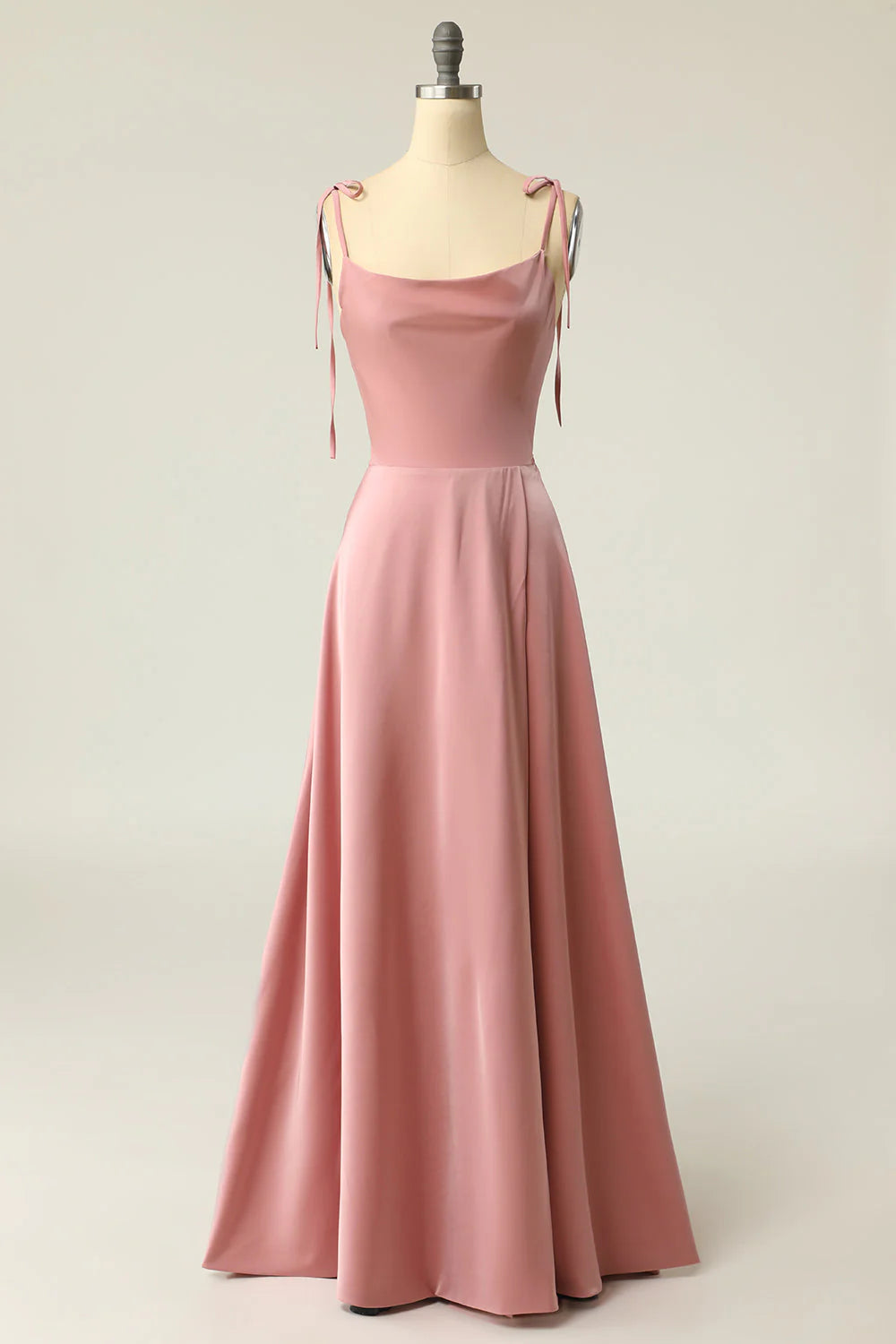 Blush Spaghetti Straps Long Prom Dress With Bowknot