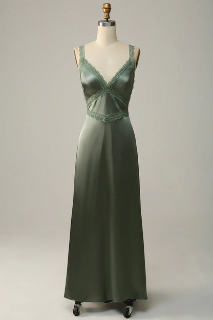 Eucalyptus V Neck Long Bridesmaid Dress