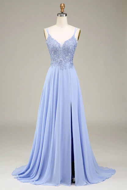 A-Line Lavender Long Prom Dress With Appliques