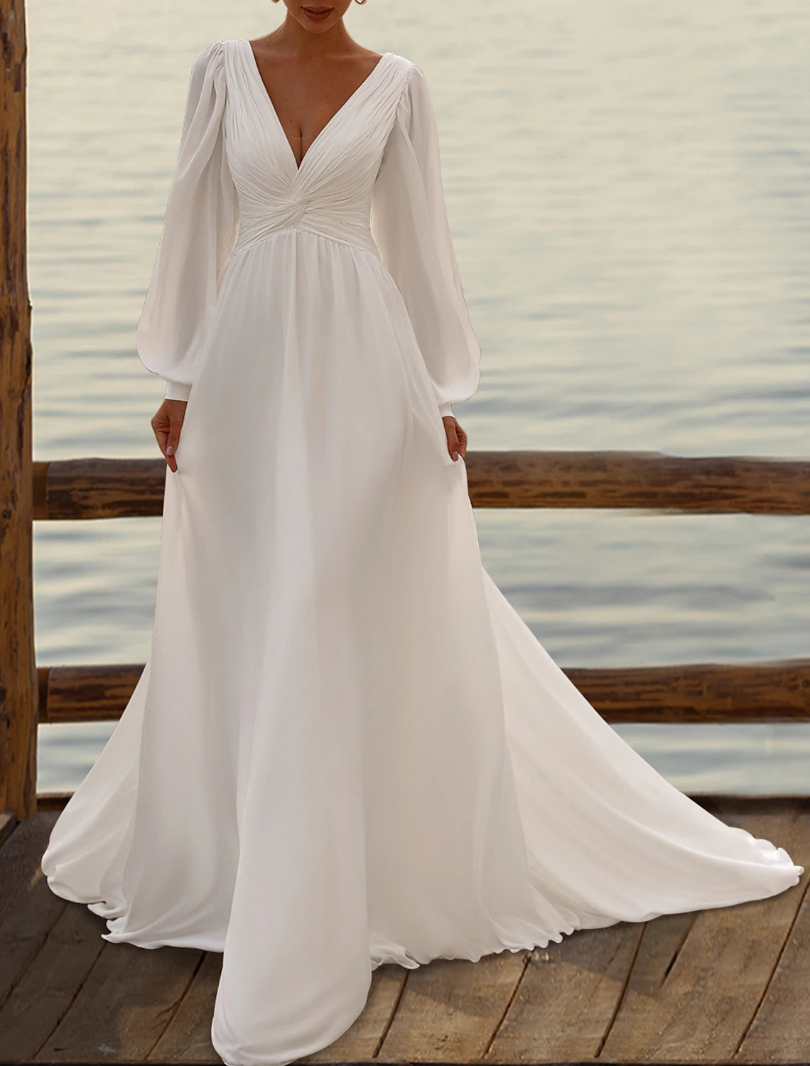 Simple Wedding Dresses Wedding Dresses A-Line Camisole Sleeveless Tea Length Chiffon Bridal Gowns With Pleats Solid Color