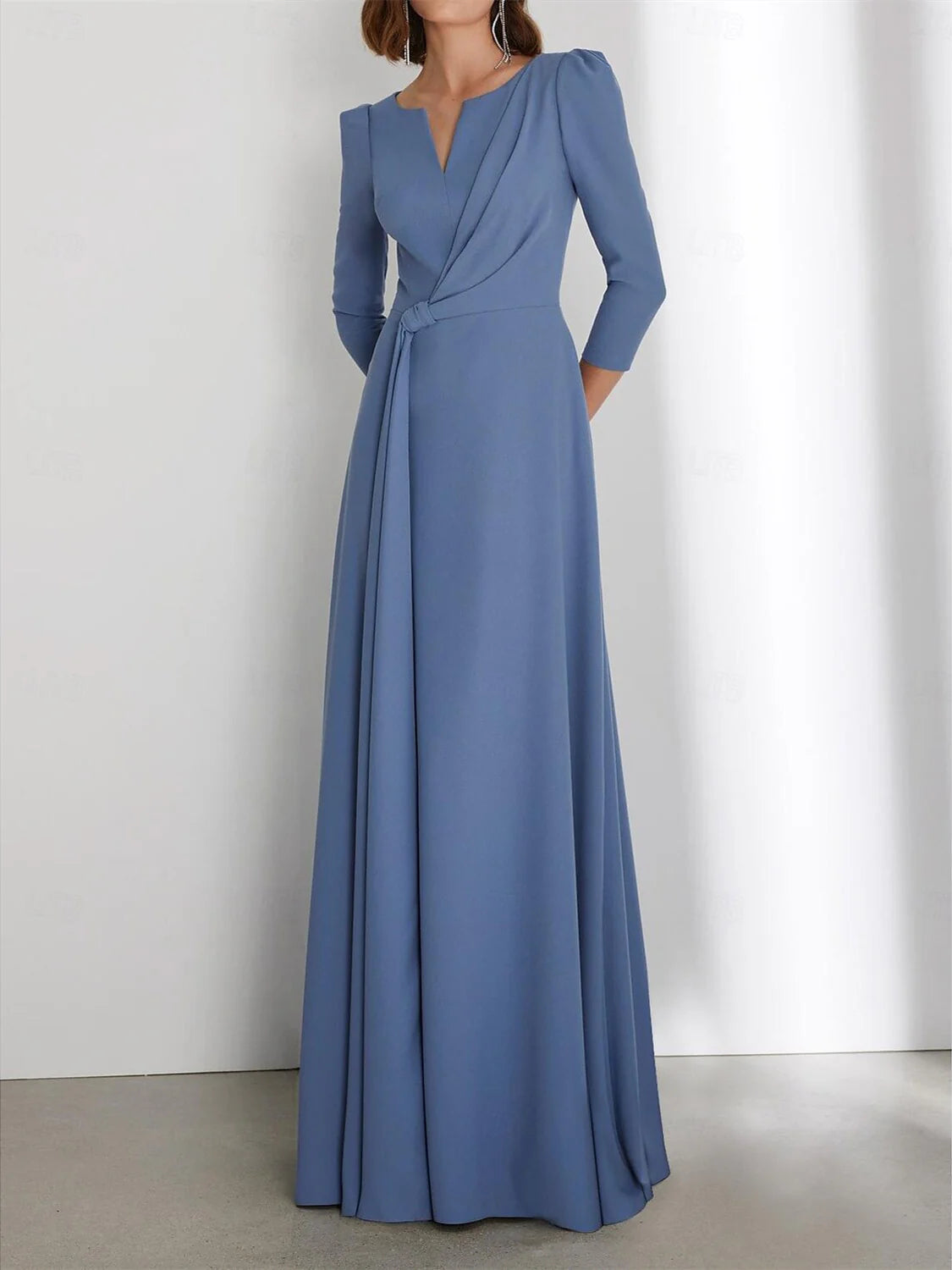 Sheath/Column Floor Length 3/4 Length Sleeve V Neck Wedding Guest Dresses with Criss Cross Ruched