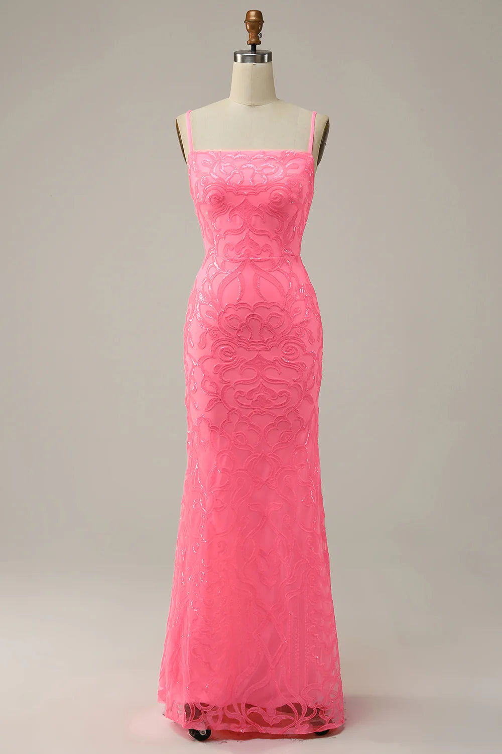 Blush Spaghetti Straps Sequins Mermaid Prom Dress