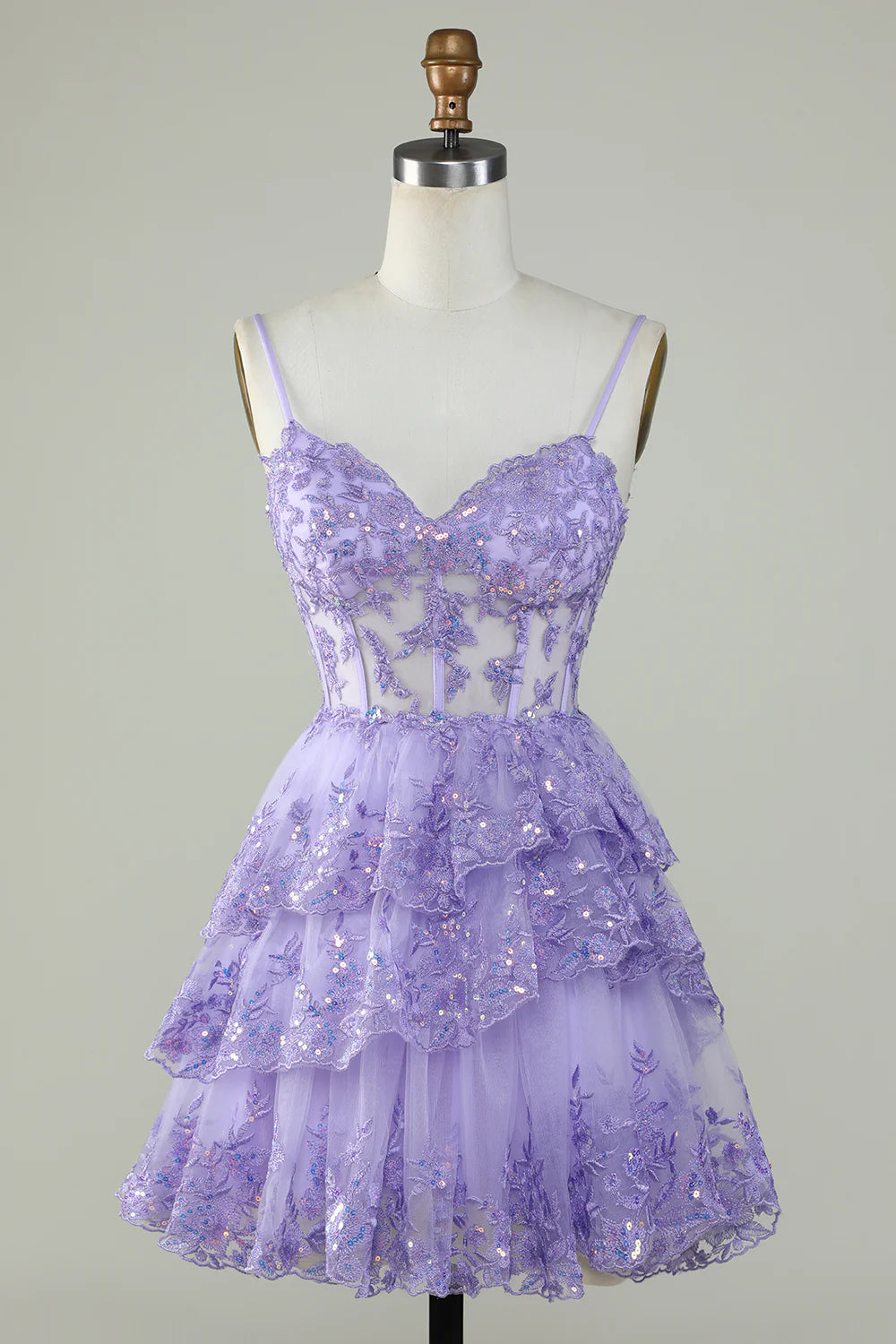 Sparkly Spaghetti Straps Sequins Purple Short Homecoming Dress