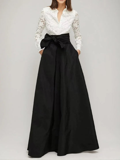 A-Line/Princess Shirt Collar Long Sleeves Floor-Length Mother of the Bride Dresses with Bow