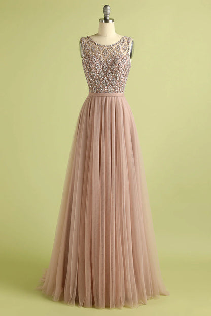 Pink Tulle Beading Prom Dress