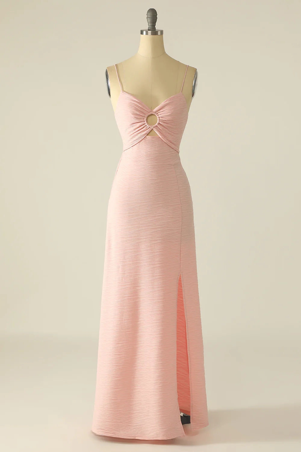 Pink Spaghetti Straps Cut Out Wedding Guest Dress With Bow