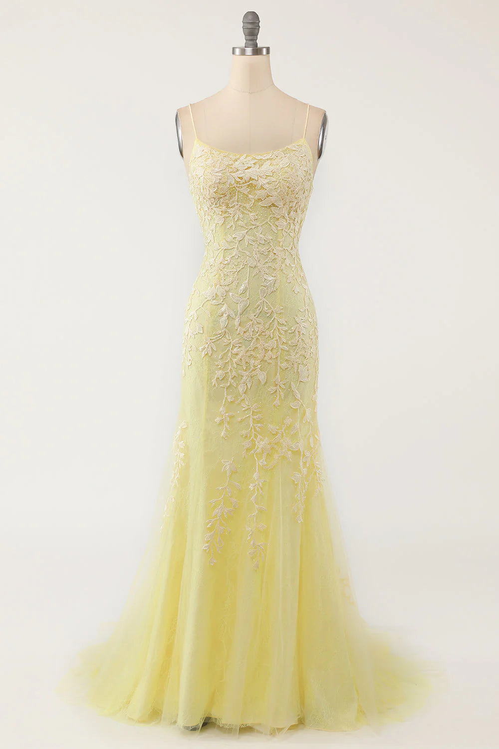 Yellow Mermaid Long Prom Dress With Appliques