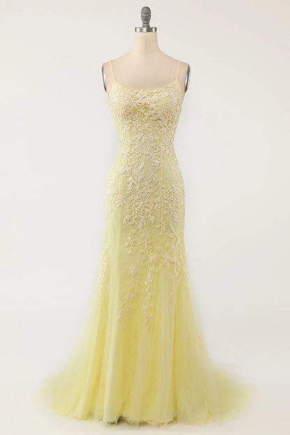 Yellow Mermaid Long Prom Dress With Appliques