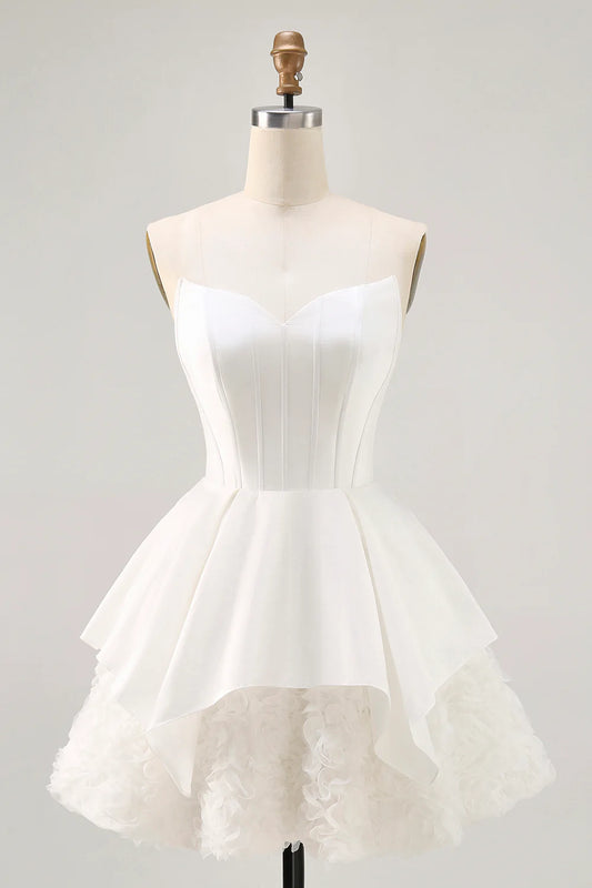 White Strapless Tiered Short Corset Homecoming Dress with Ruffles