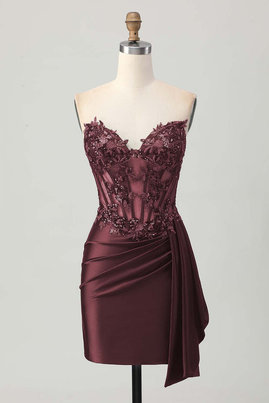 Sparkly Burgundy Sweetheart Corset Short Homecoming Dress