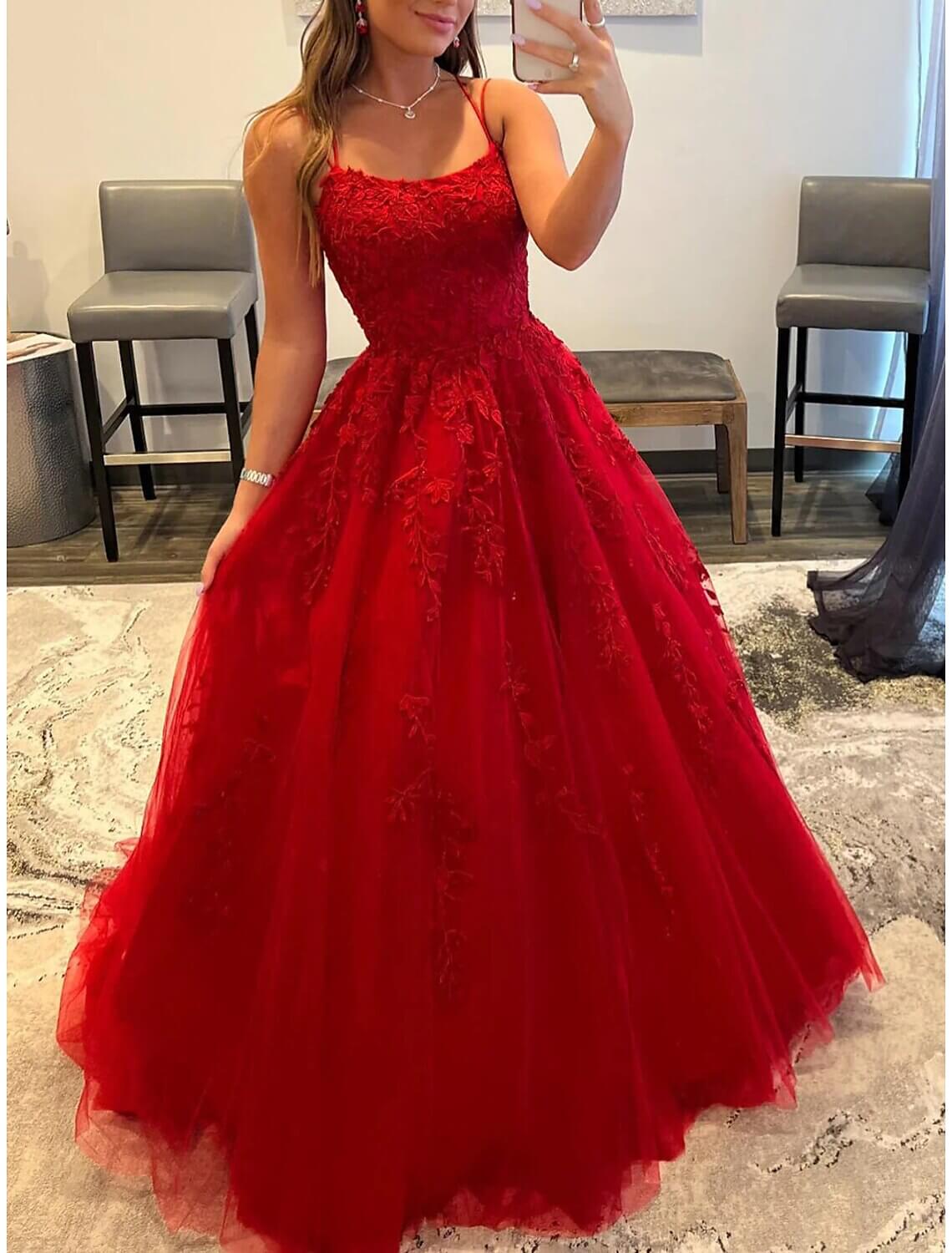 A-Line Prom Dresses Elegant Dress Wedding Guest Evening Party Floor Length Sleeveless Spaghetti Strap Royal Style Tulle Backless with Crystals Appliques