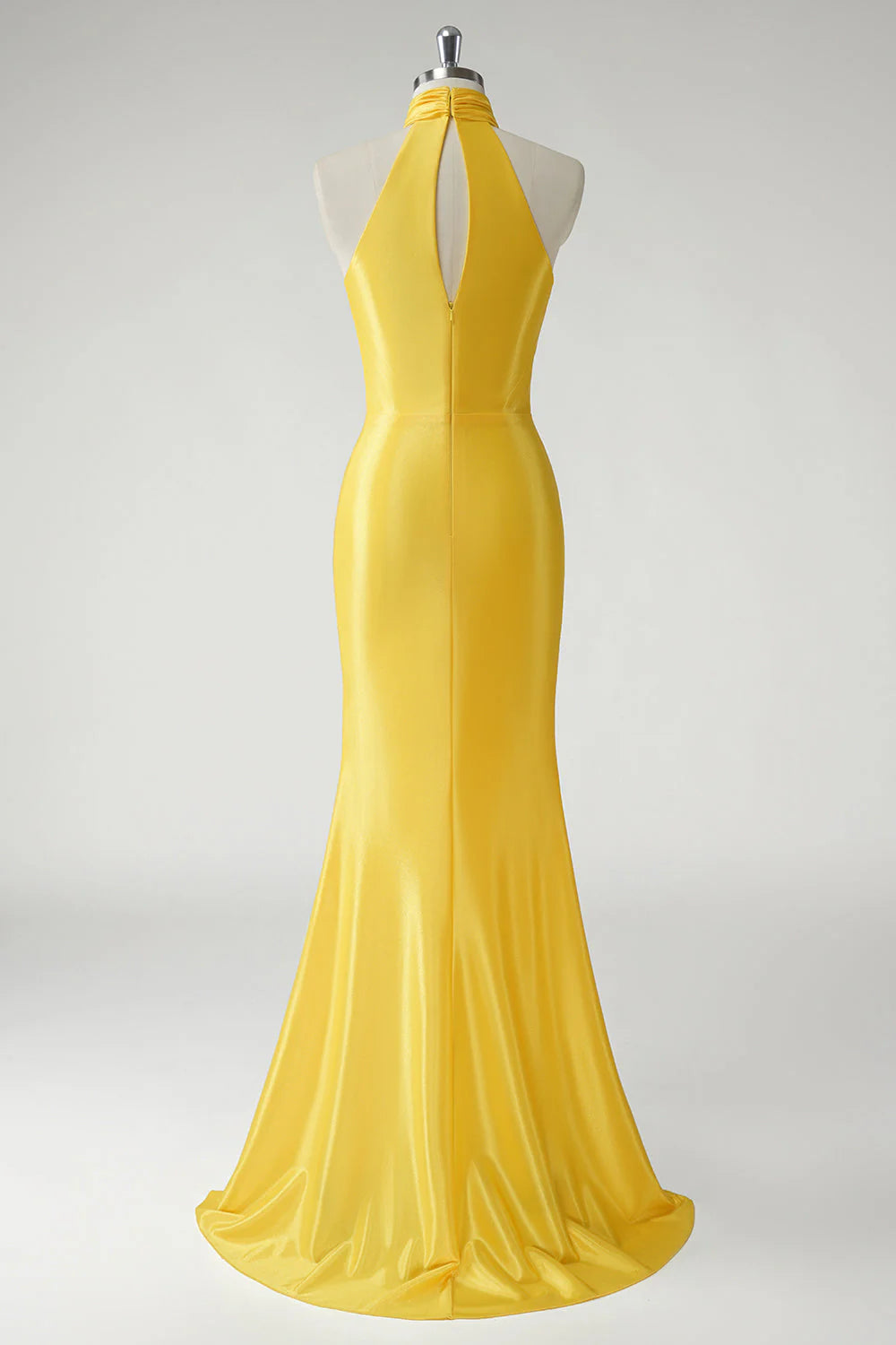 Yellow Mermaid Halter Satin Long Prom Dress