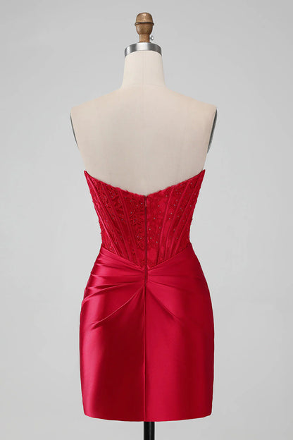 Sparky Red Strapless Bodycon Short Homecoing Dress with Lace