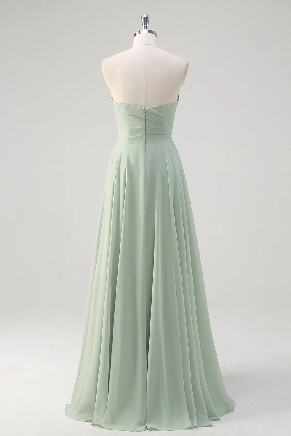 A-Line Matcha Ruched Sweetheart Chiffon Long Bridesmaid Dress