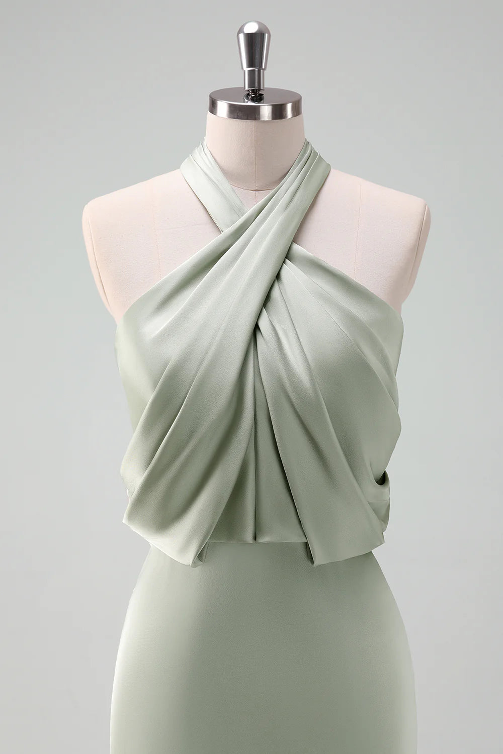 Dusty Sage Halter Sheath Satin Bridesmaid Dress