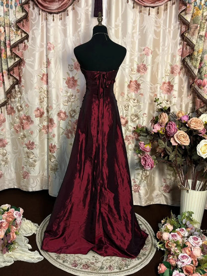 Trumpet/Mermaid Strapless Sleeveless Floor-Length Taffeta Prom Dresses with Flowers & Ruffles