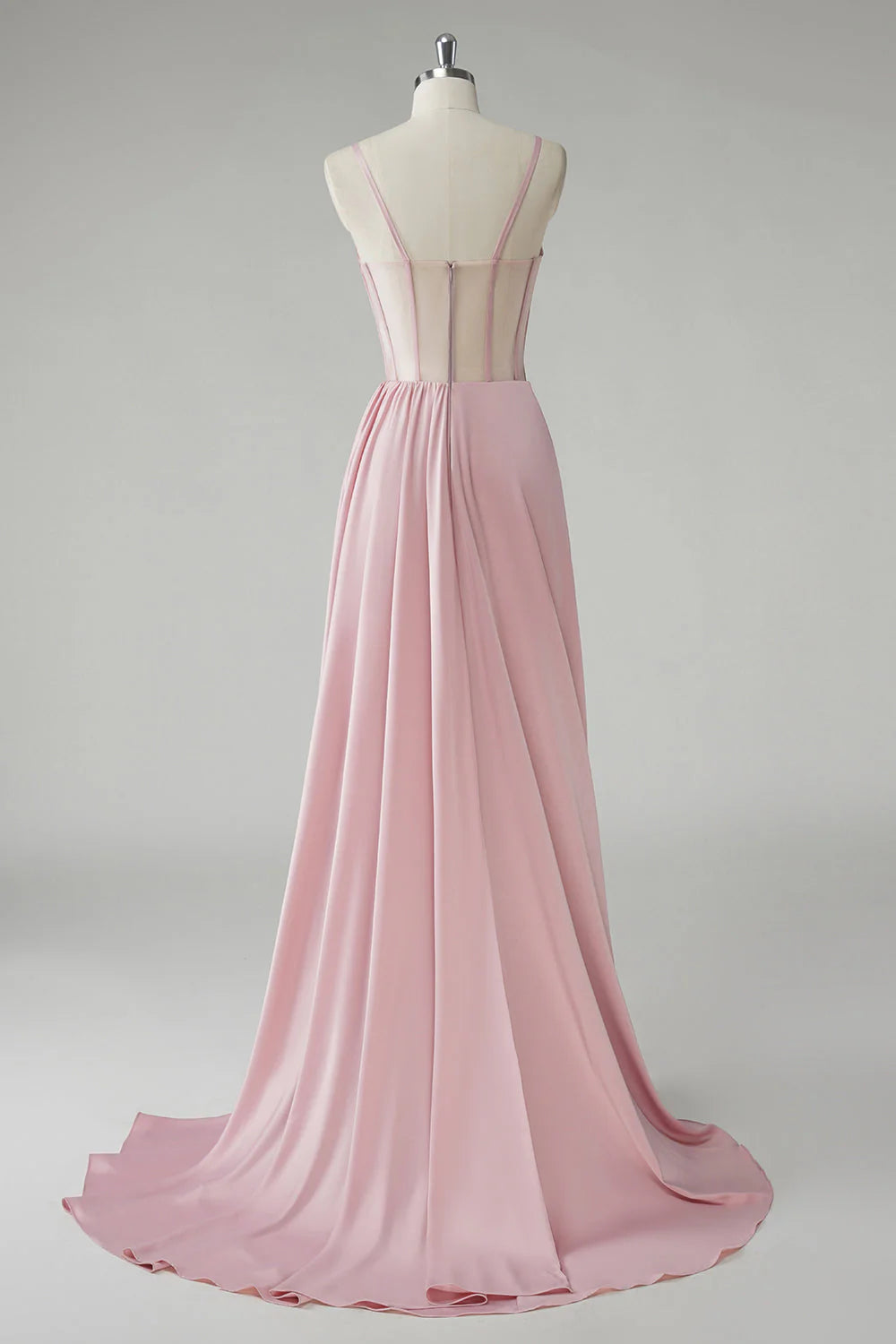 Blush Spaghetti Straps Corset Pleated Sheath Long Prom Dress