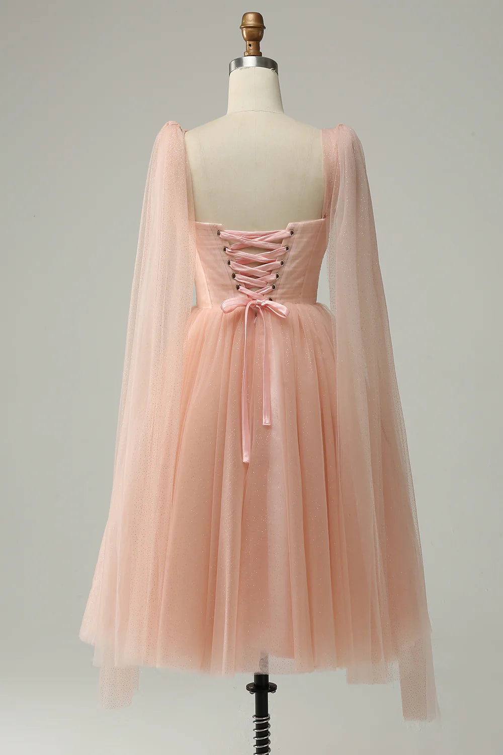 Blush Tulle Straps Short Prom Dress