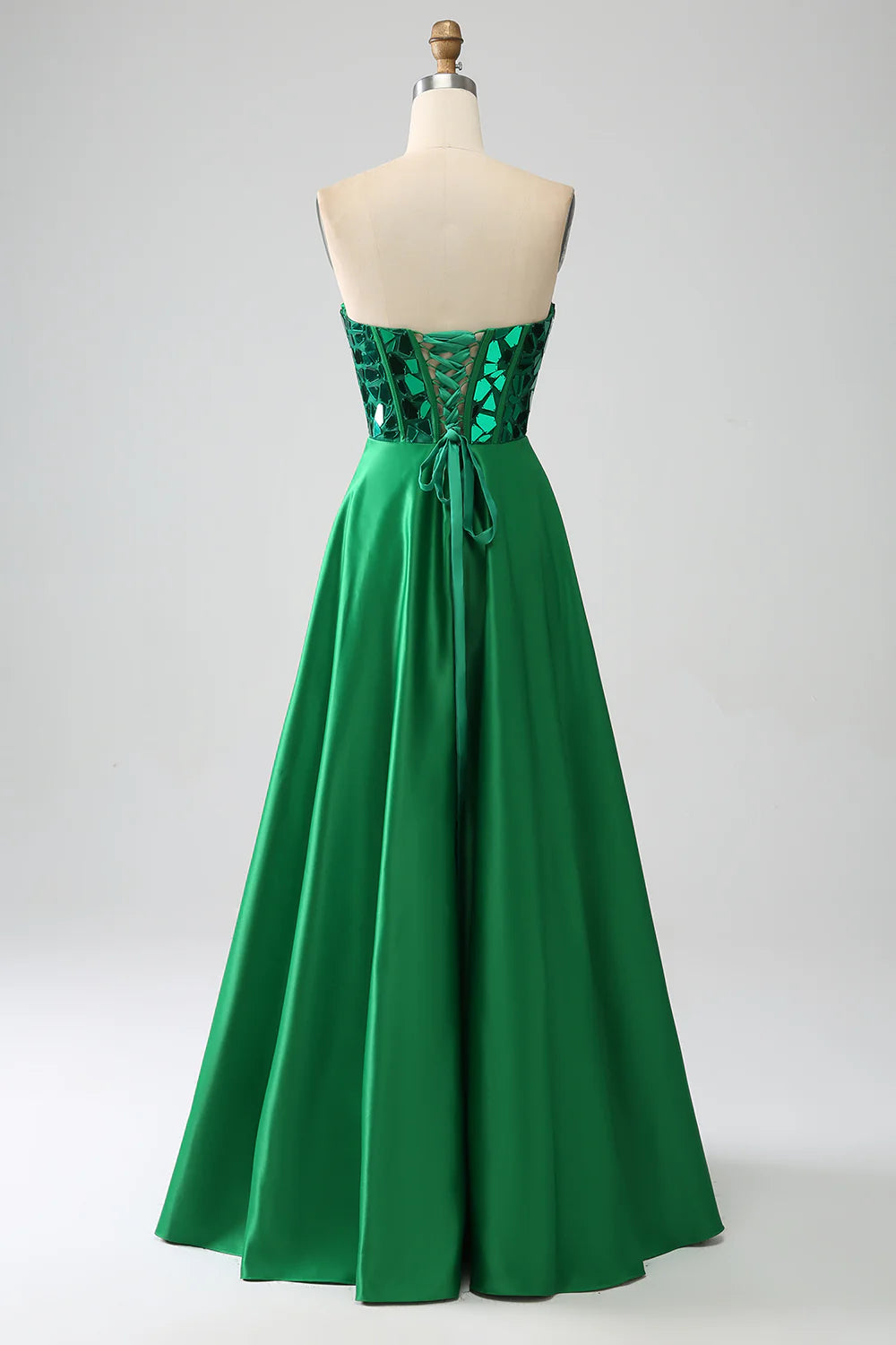 A-Line Sweetheart Dark Green Corset Prom Dress