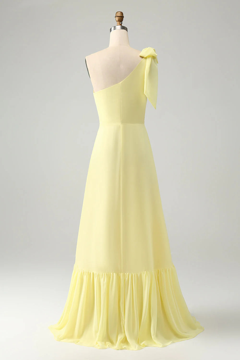 A Line One Shoulder Yellow Long Wedding Guest Dress With Slit