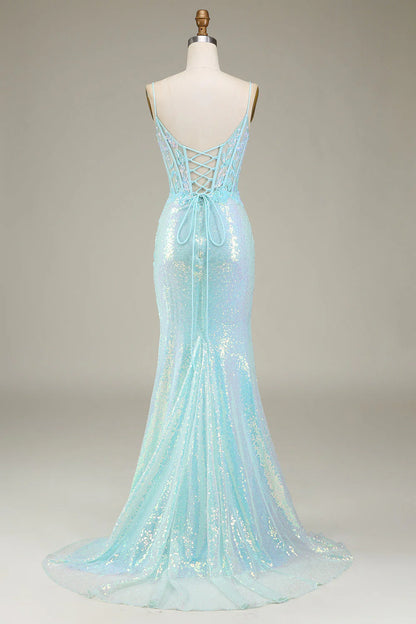 Sparkly Mermaid Sequin Prom Dress With Slit